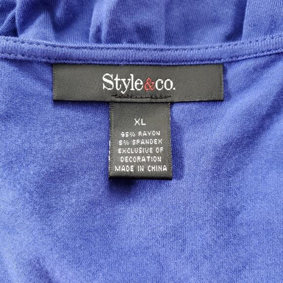 Style & Co. Blue Sleeveless Ruched Flower Accent Top XL - Picture 5 of 6